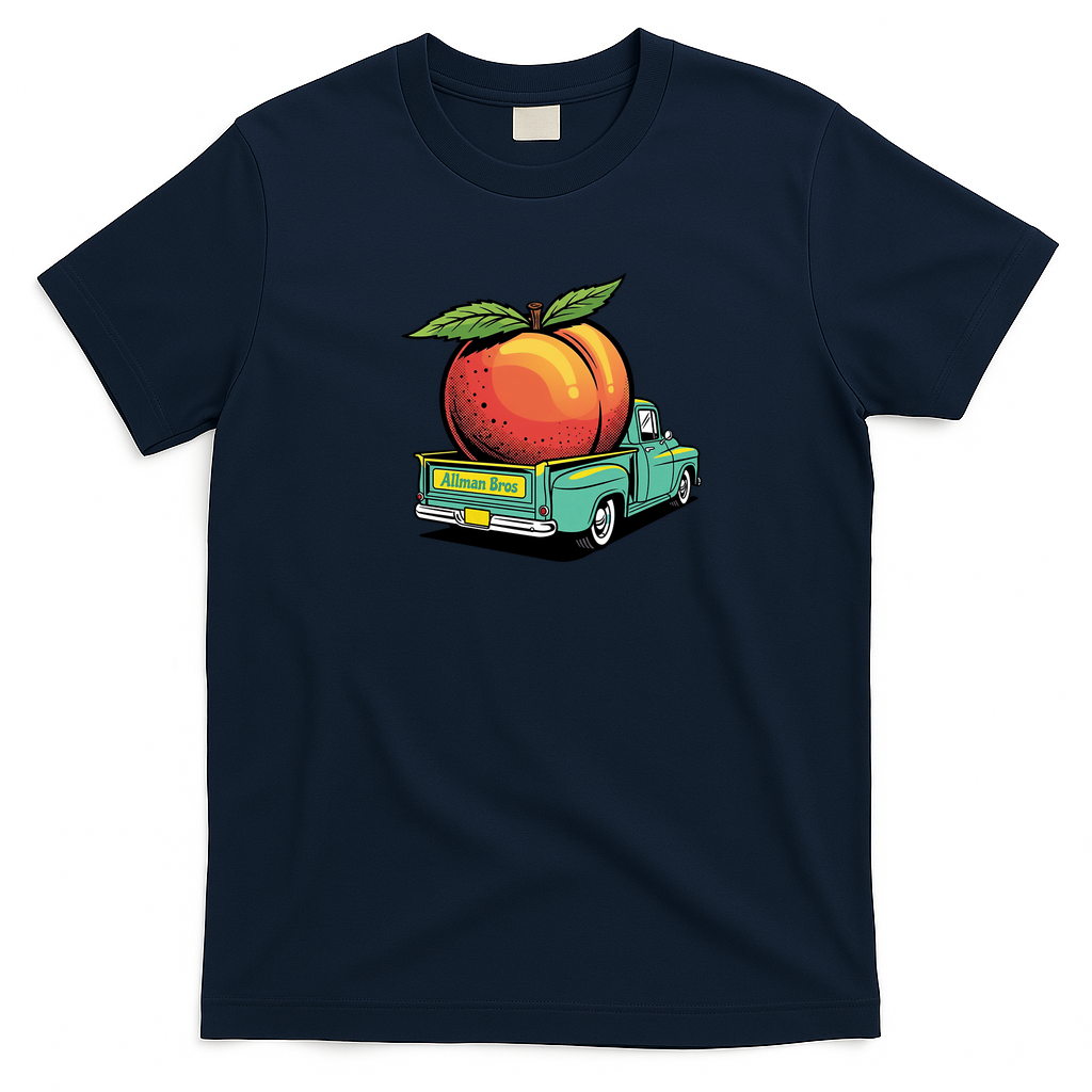 Eat a Peach Retro Graphic Tee - Navy Blue