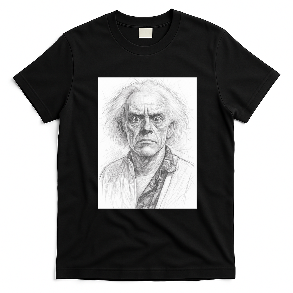 Film Character Pencil Sketch T-Shirt - Black