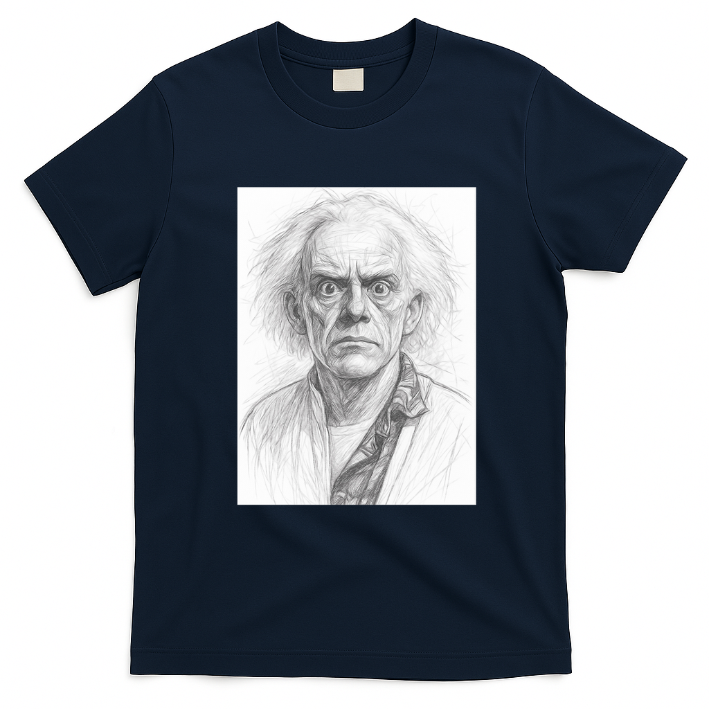 Film Character Pencil Sketch T-Shirt - Navy Blue