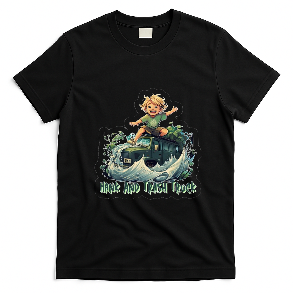 Hank and Trash Truck Fun Cartoon T-Shirt - Black