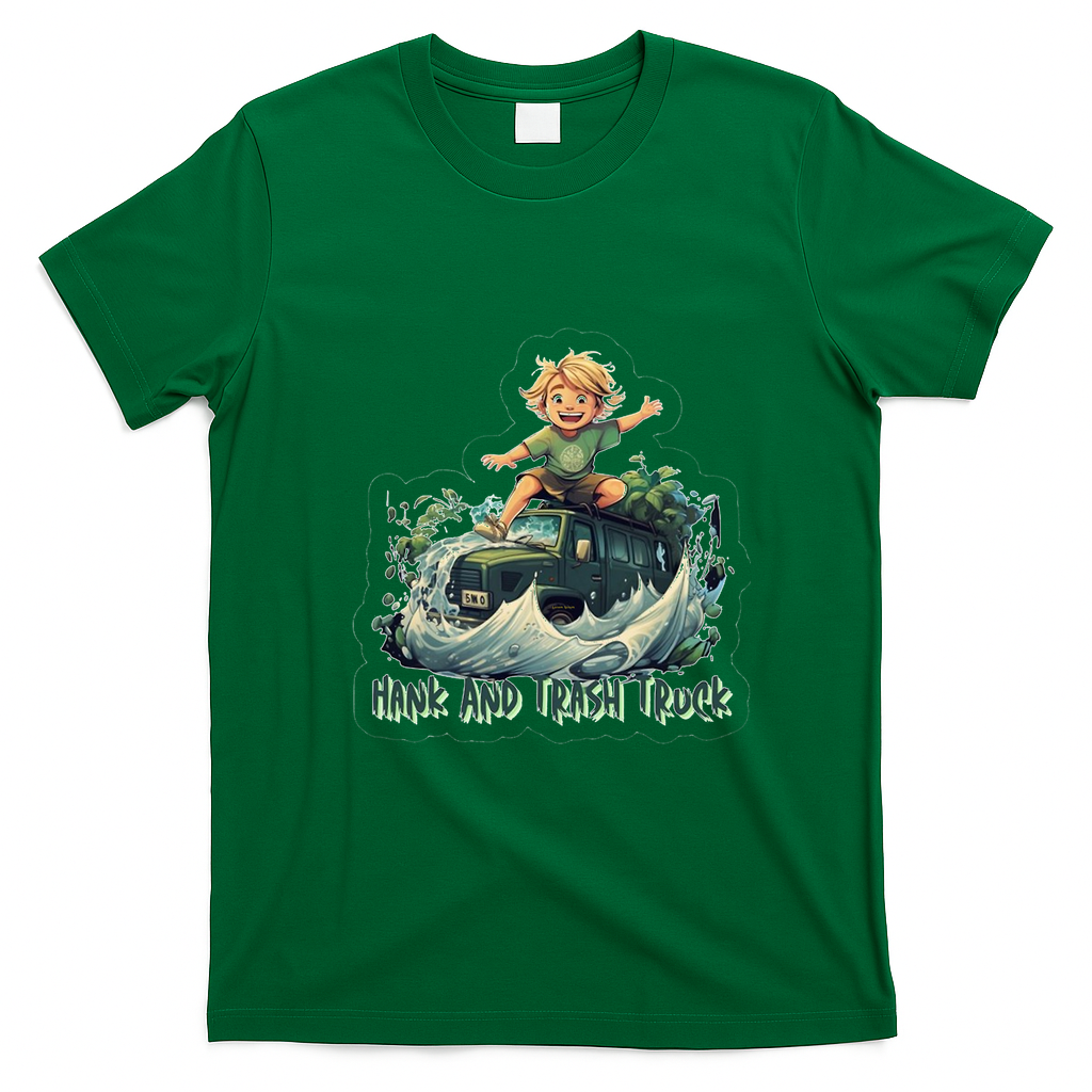 Hank and Trash Truck Fun Cartoon T-Shirt - Irish Green