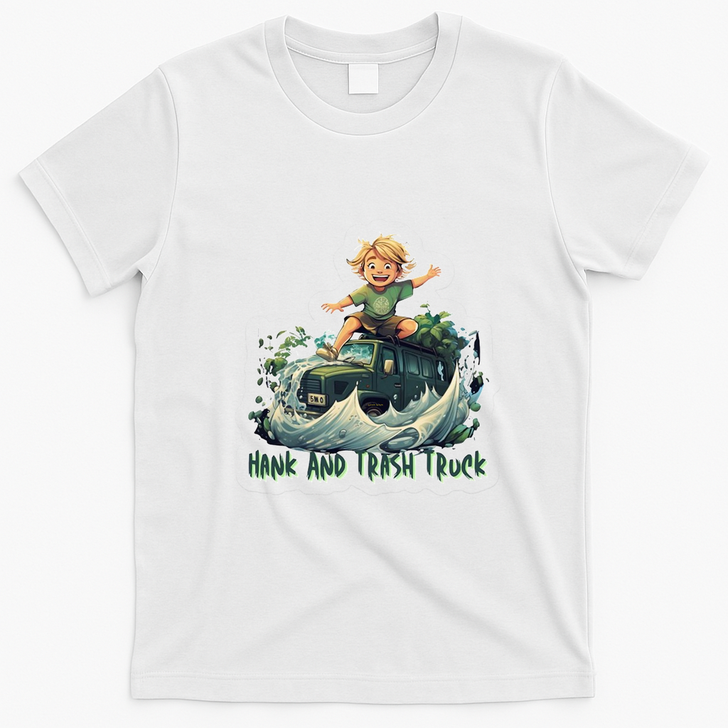 Hank and Trash Truck Fun Cartoon T-Shirt - White
