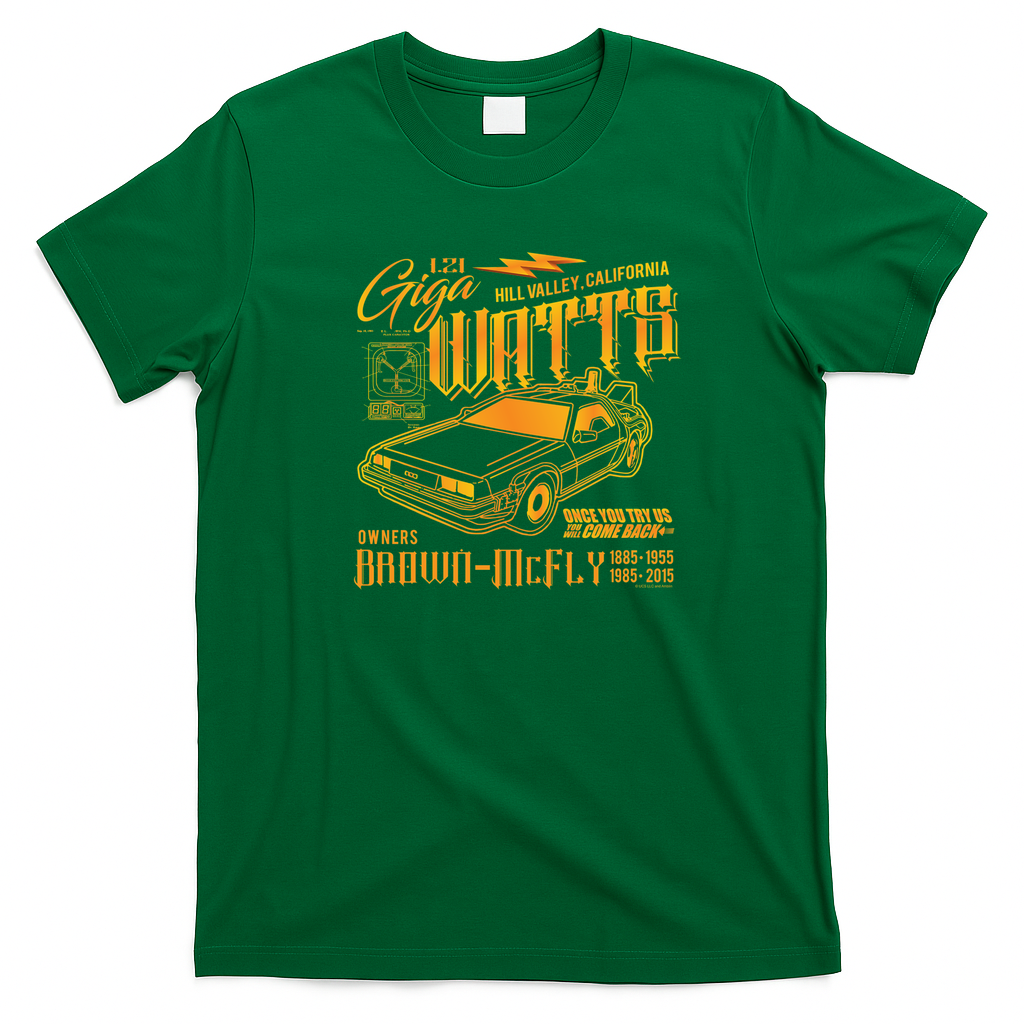 Gigawatts Garage DeLorean T-Shirt - Irish Green