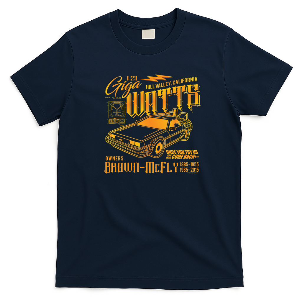 Gigawatts Garage DeLorean T-Shirt - Navy Blue