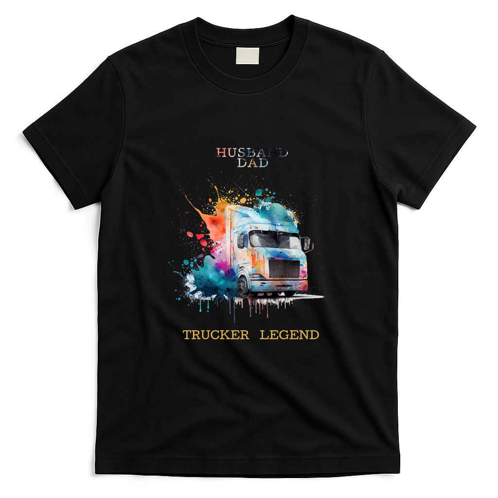 Husband Dad Trucker Legend Retro Tee - Black