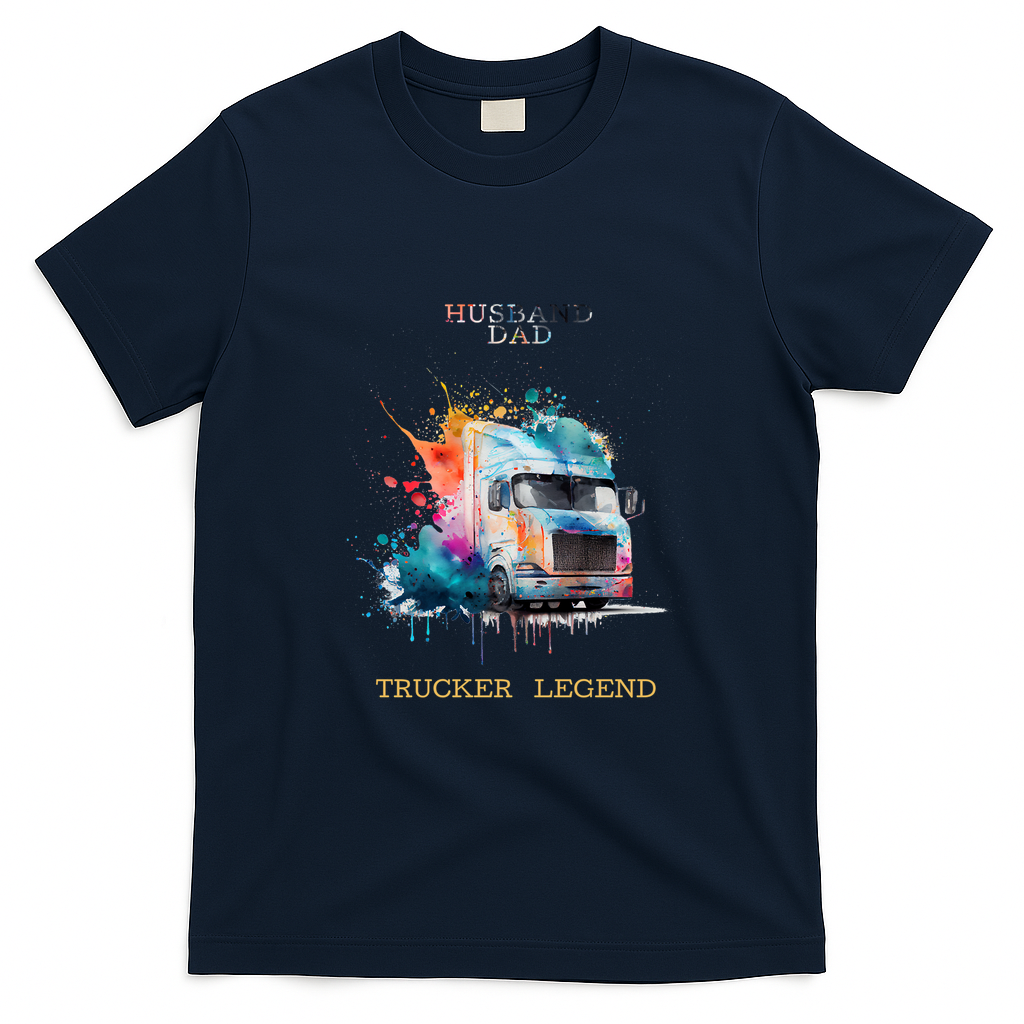 Husband Dad Trucker Legend Retro Tee - Navy Blue