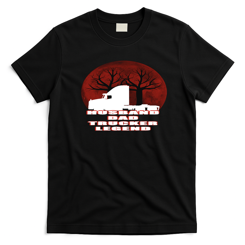Husband Dad Trucker Legend Distressed Graphic Tee - Black
