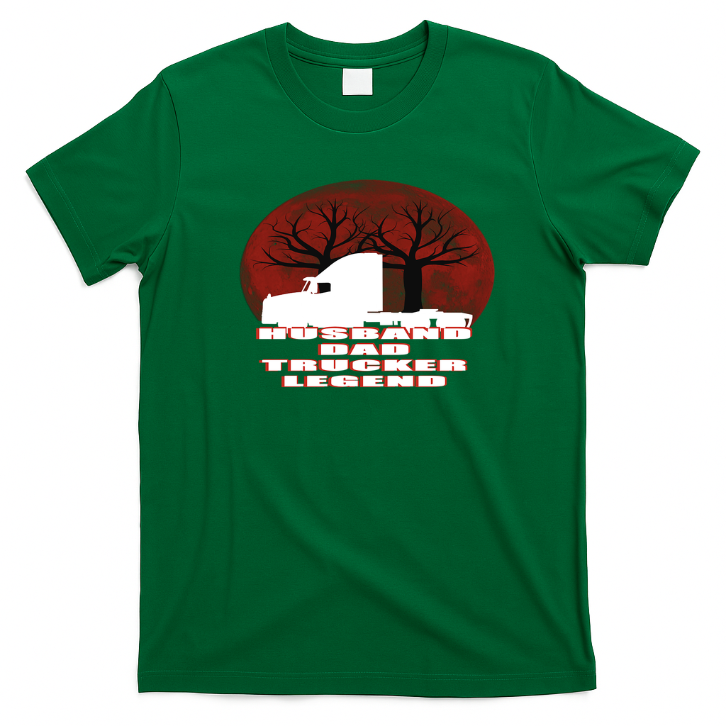 Husband Dad Trucker Legend Distressed Graphic Tee - Irish Green