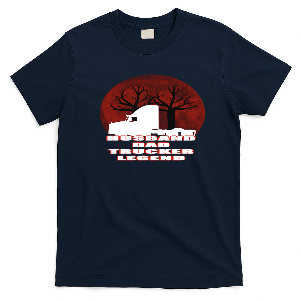 Husband Dad Trucker Legend Distressed Graphic Tee - Navy Blue