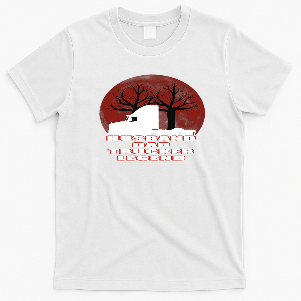 Husband Dad Trucker Legend Distressed Graphic Tee - White