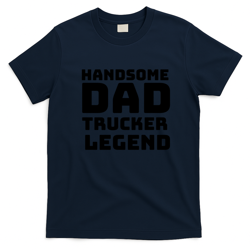Handsome Dad Trucker Legend Retro Graphic Tee - Navy Blue