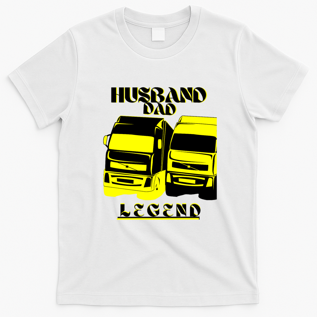 Husband Dad Trucker Legend Classic Graphic Tee - White