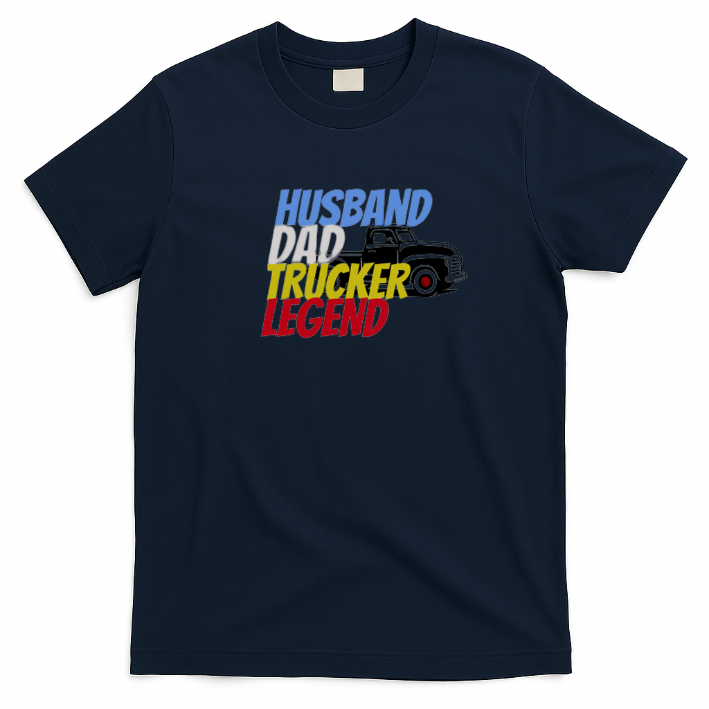 Husband Dad Trucker Legend Bold Logo Tee - Navy Blue