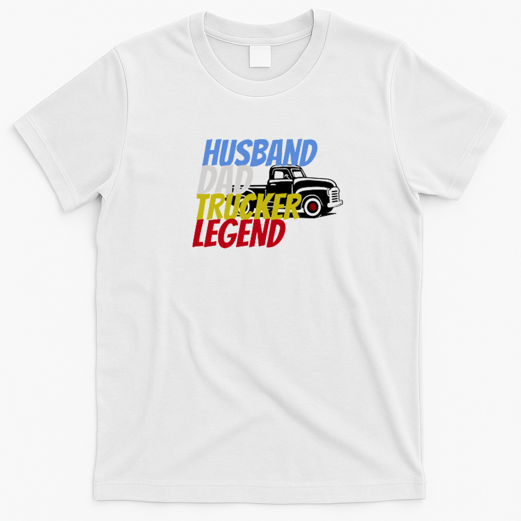 Husband Dad Trucker Legend Bold Logo Tee - White