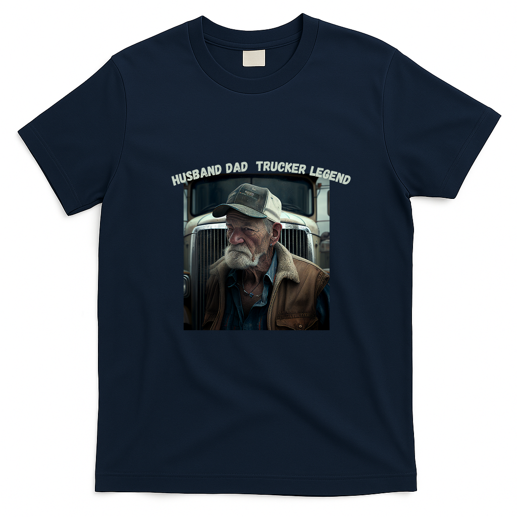 Husband Dad Trucker Legend Classic Logo T-Shirt - Navy Blue