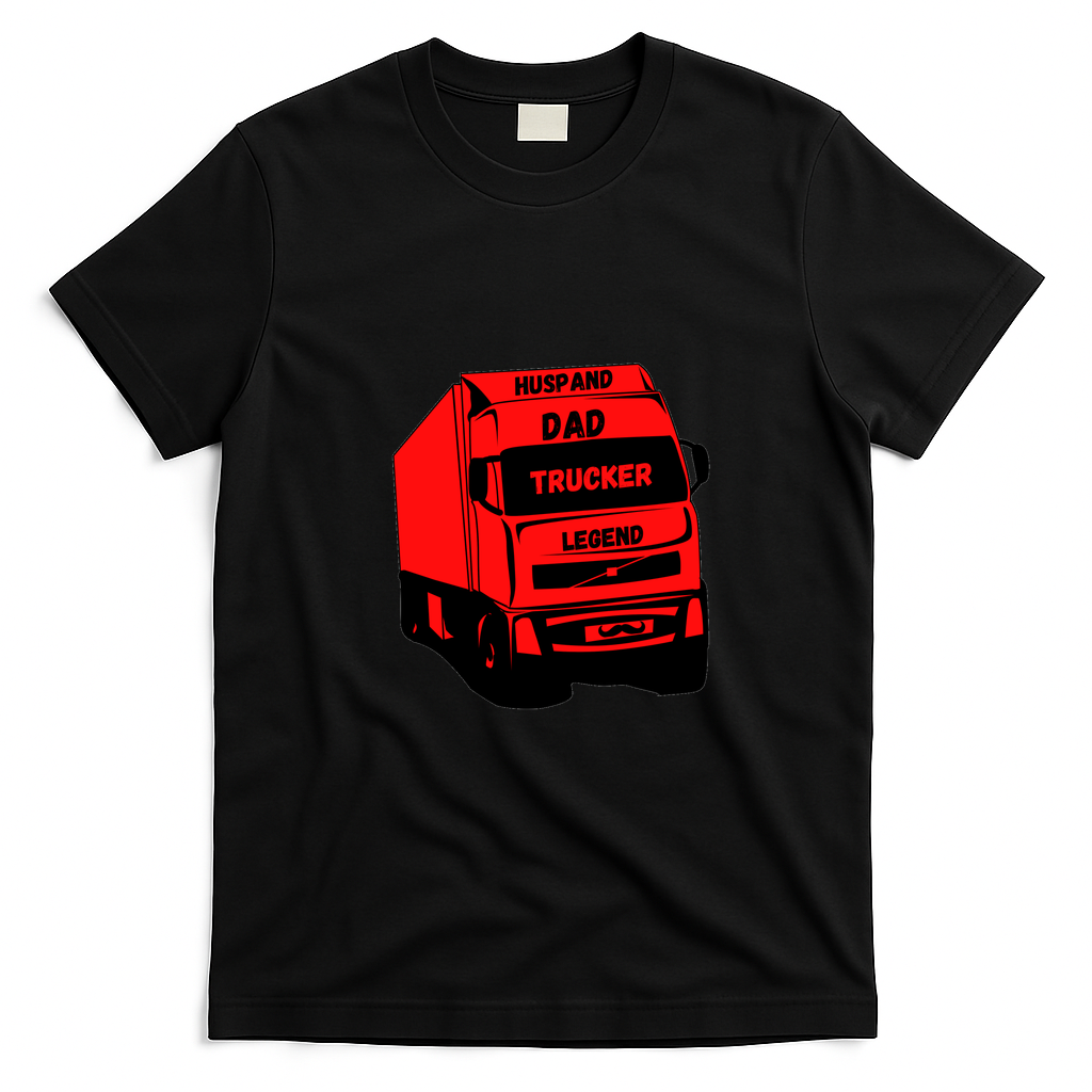 Husband Dad Trucker Legend Retro Graphic Tee - Black