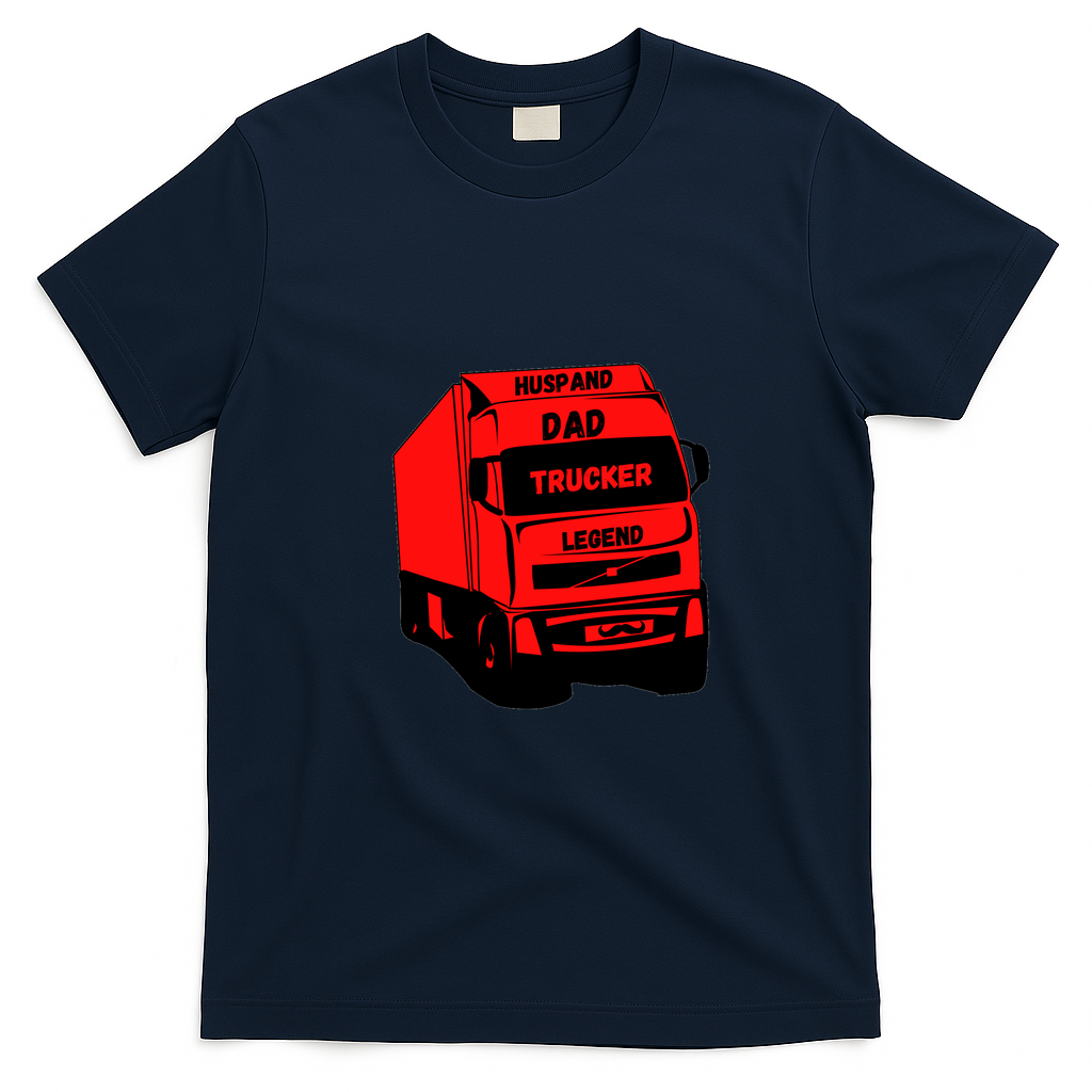 Husband Dad Trucker Legend Retro Graphic Tee - Navy Blue