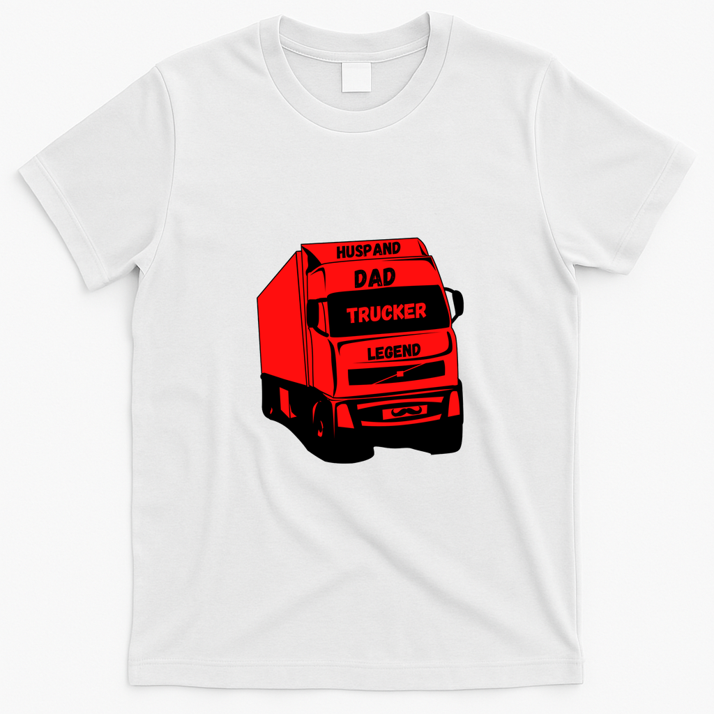 Husband Dad Trucker Legend Retro Graphic Tee - White