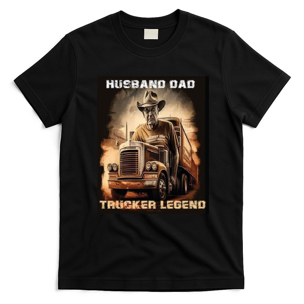 Husband Dad Trucker Legend Vintage T-Shirt - Black