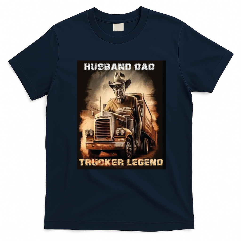 Husband Dad Trucker Legend Vintage T-Shirt - Navy Blue