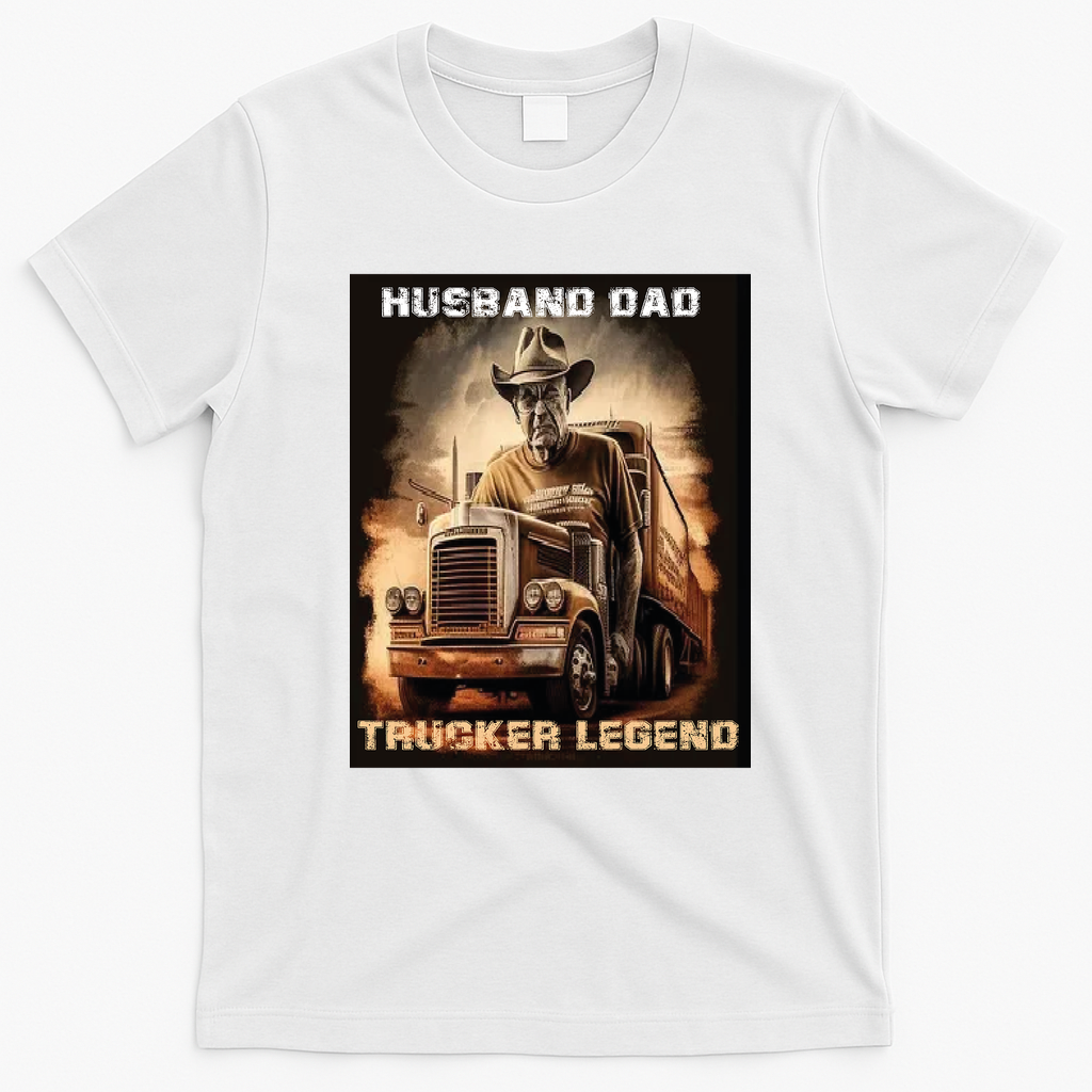 Husband Dad Trucker Legend Vintage T-Shirt - White