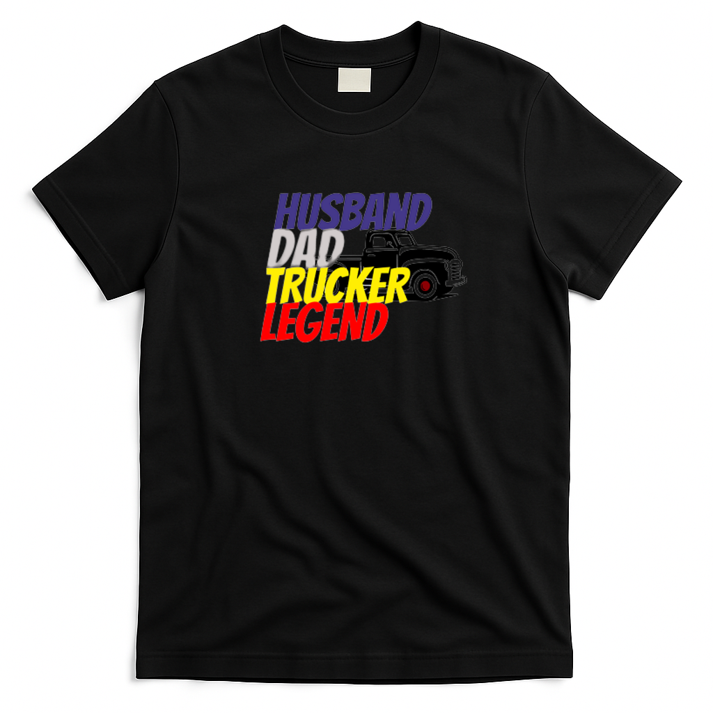 Husband Dad Trucker Legend Retro T-Shirt - Black