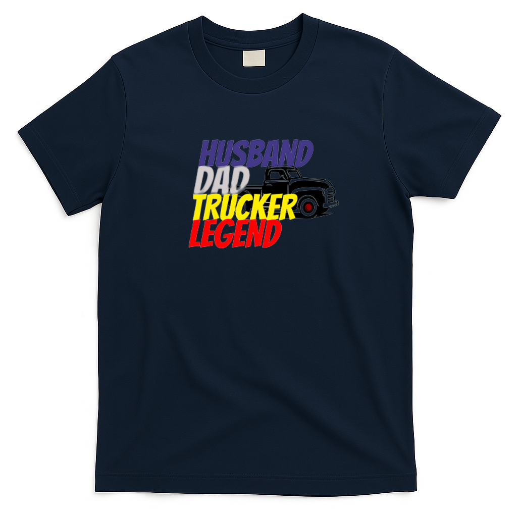 Husband Dad Trucker Legend Retro T-Shirt - Navy Blue