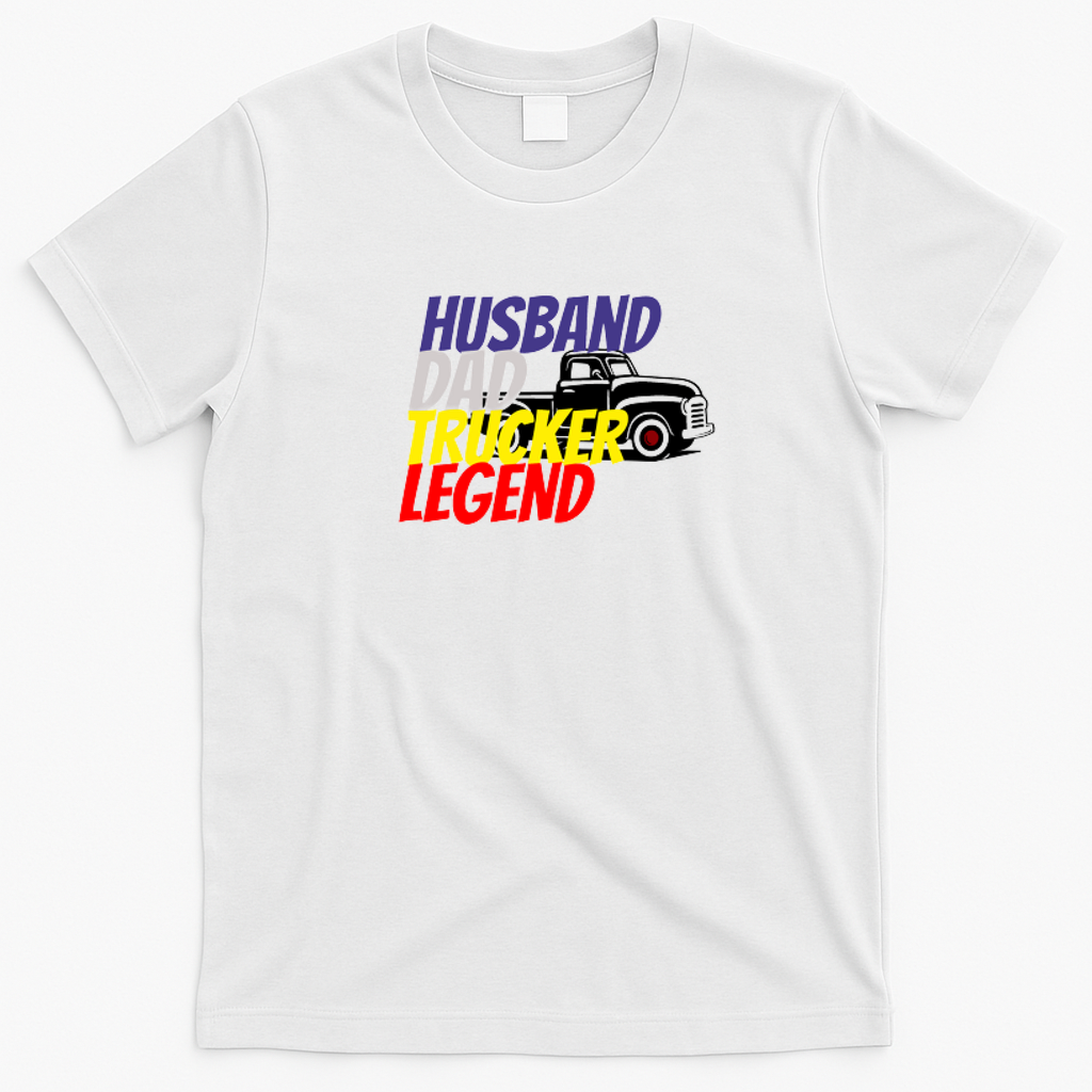 Husband Dad Trucker Legend Retro T-Shirt - White