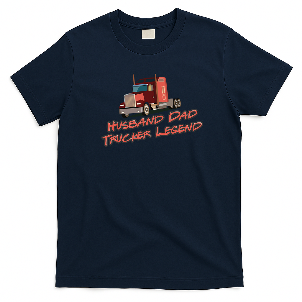 Hardworking Husband Dad Trucker T-Shirt - Navy Blue