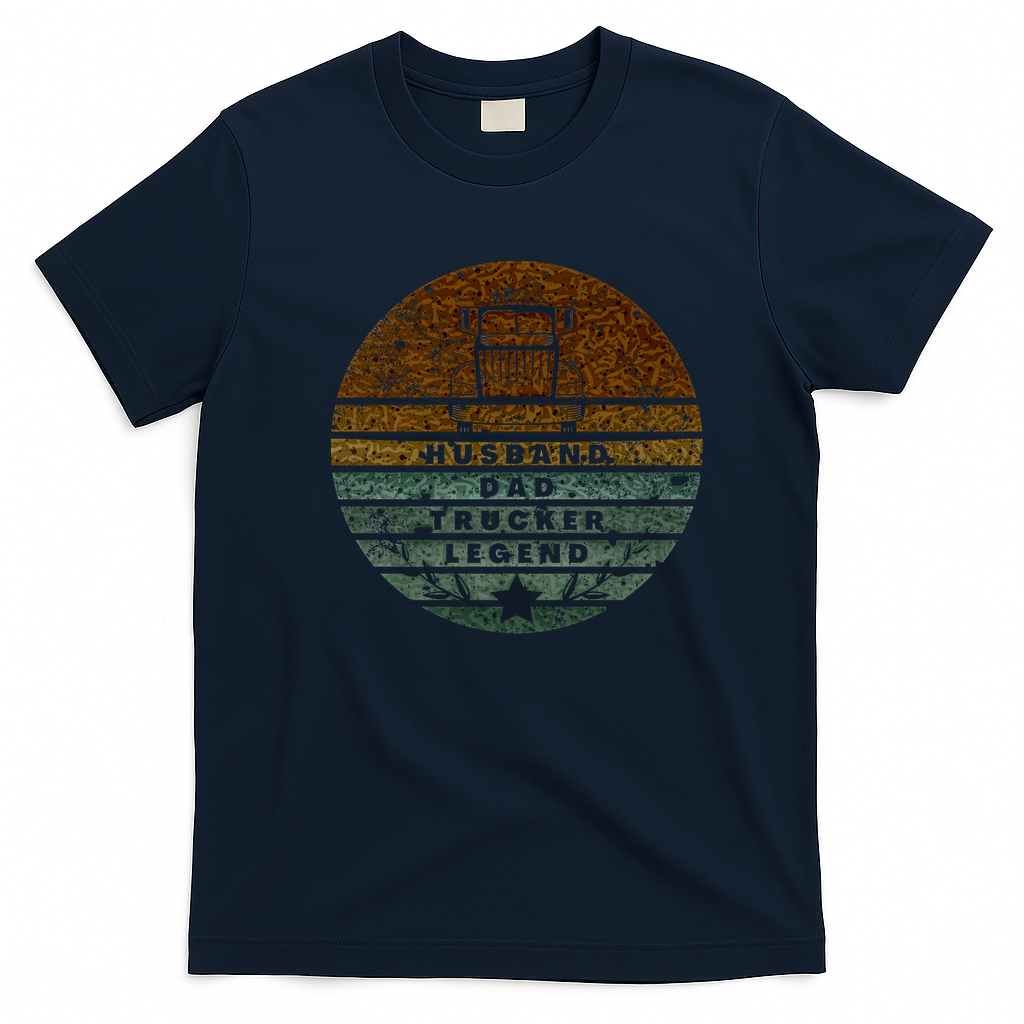 Husband Dad Trucker Legend Retro Graphic Tee No. 14 - Navy Blue