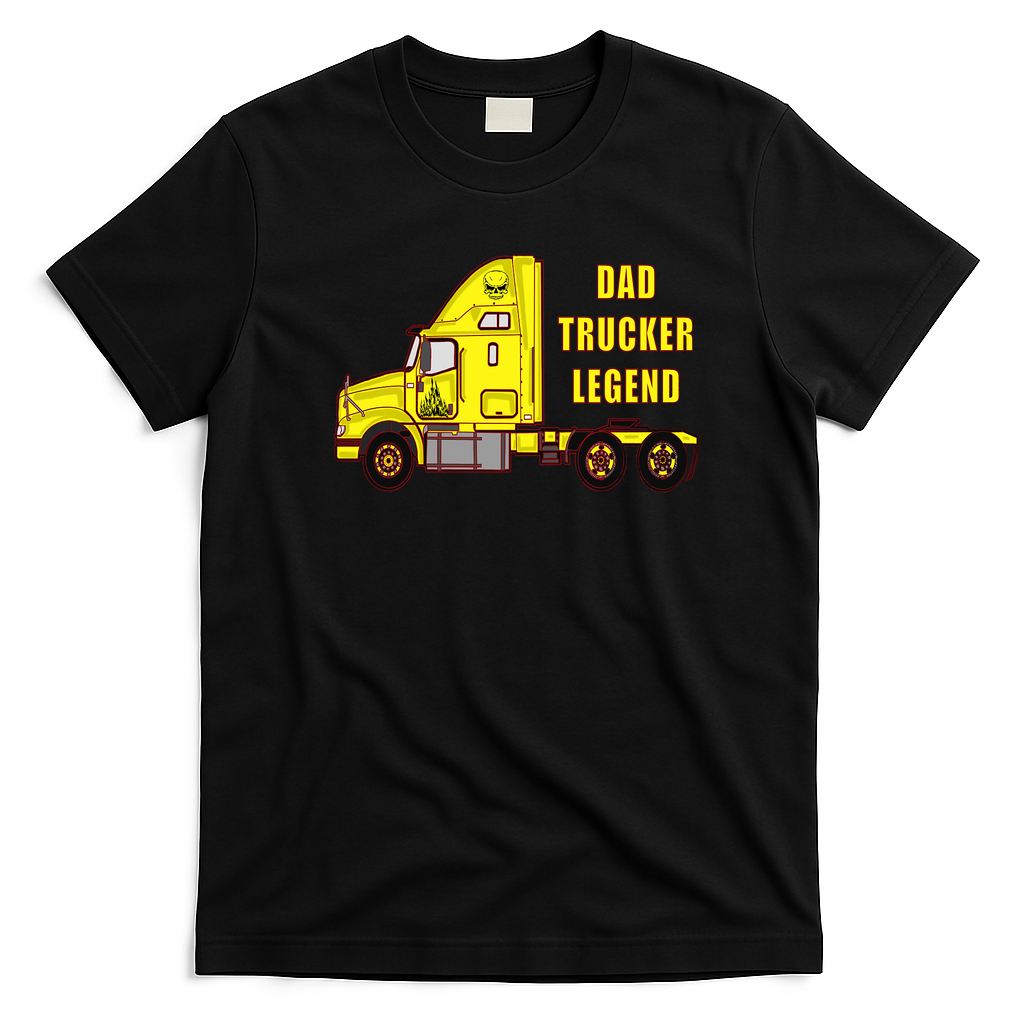 Husband Dad Trucker Legend Yellow Rig Tee - Black
