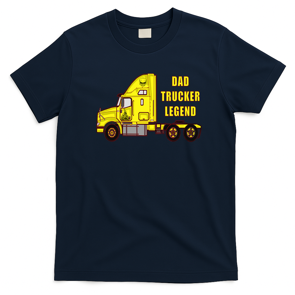 Husband Dad Trucker Legend Yellow Rig Tee - Navy Blue