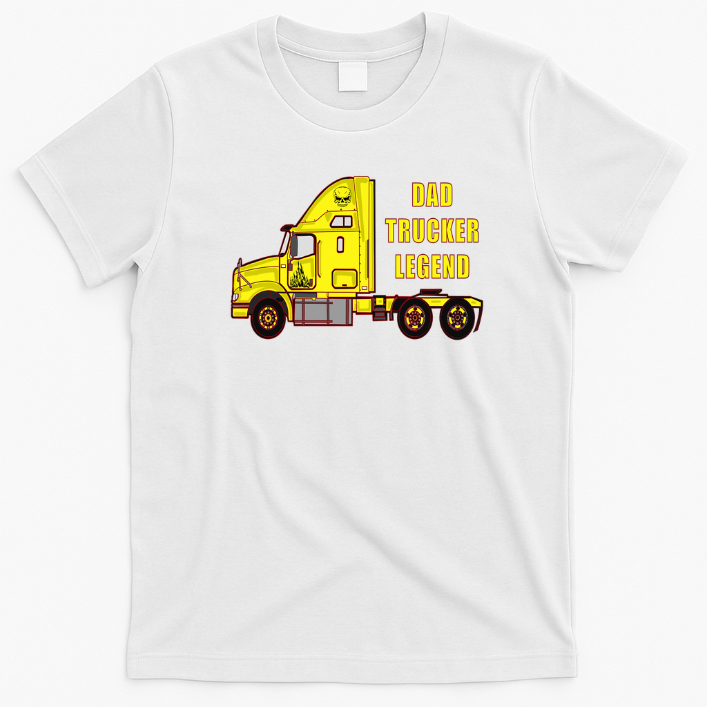 Husband Dad Trucker Legend Yellow Rig Tee - White