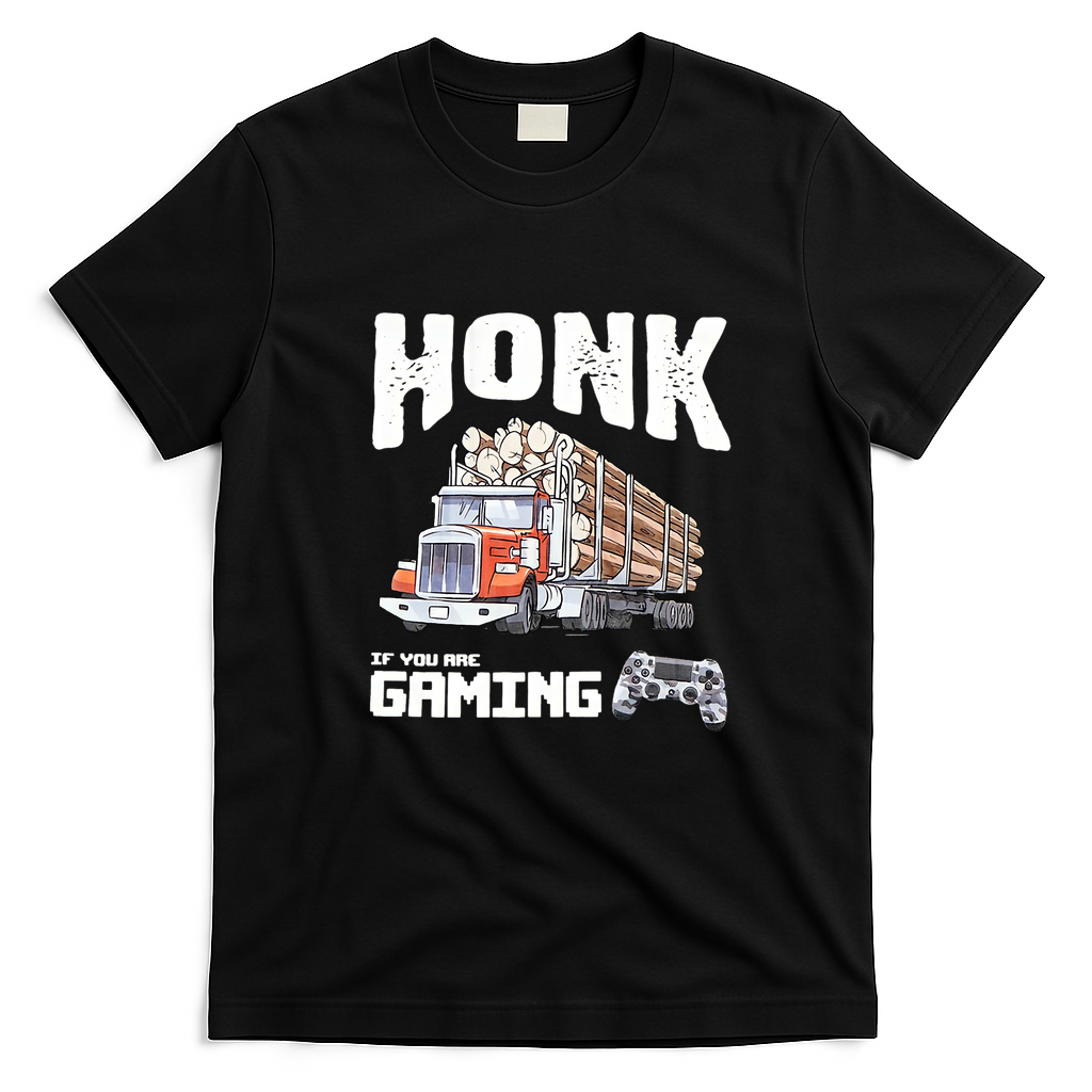 Honk If You Are Gaming Trucker T-Shirt - Black