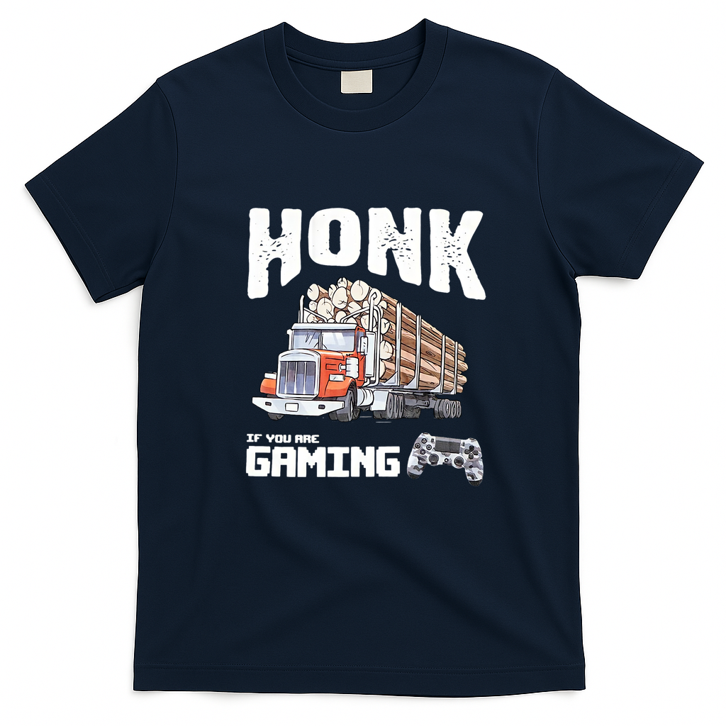 Honk If You Are Gaming Trucker T-Shirt - Navy Blue