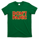 Hitchhiker Galaxy Don't Panic Retro Graphic Tee - Irish Green