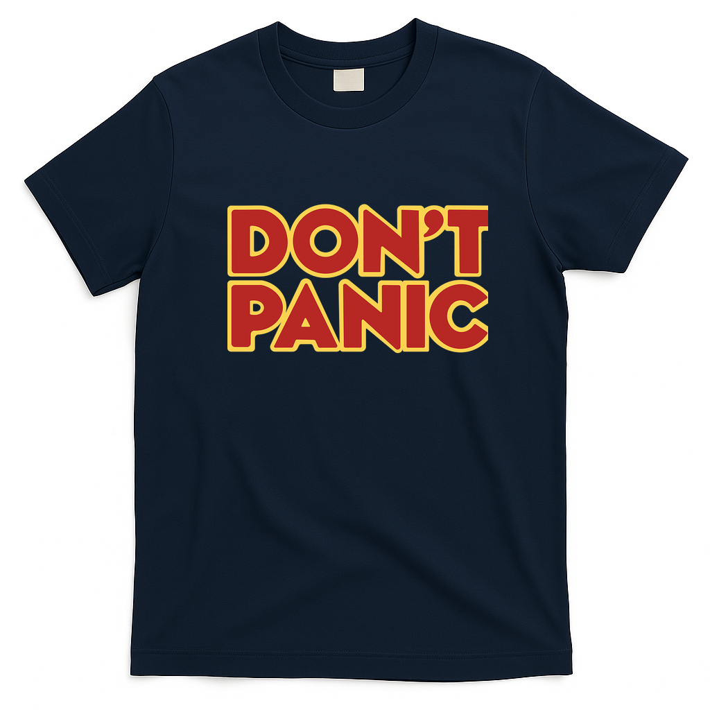 Hitchhiker Galaxy Don't Panic Retro Graphic Tee - Navy Blue