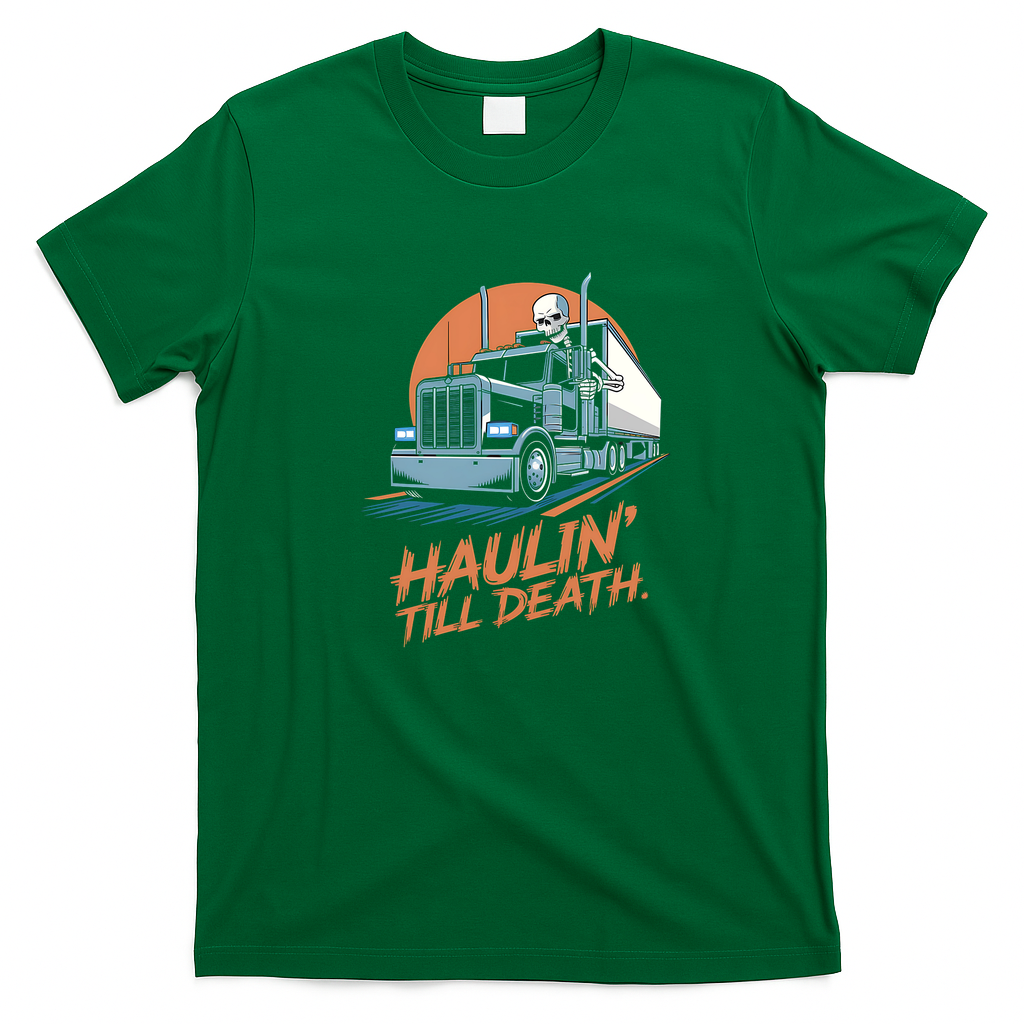 Haulin’ Till Death Skeleton Trucker Tee - Irish Green