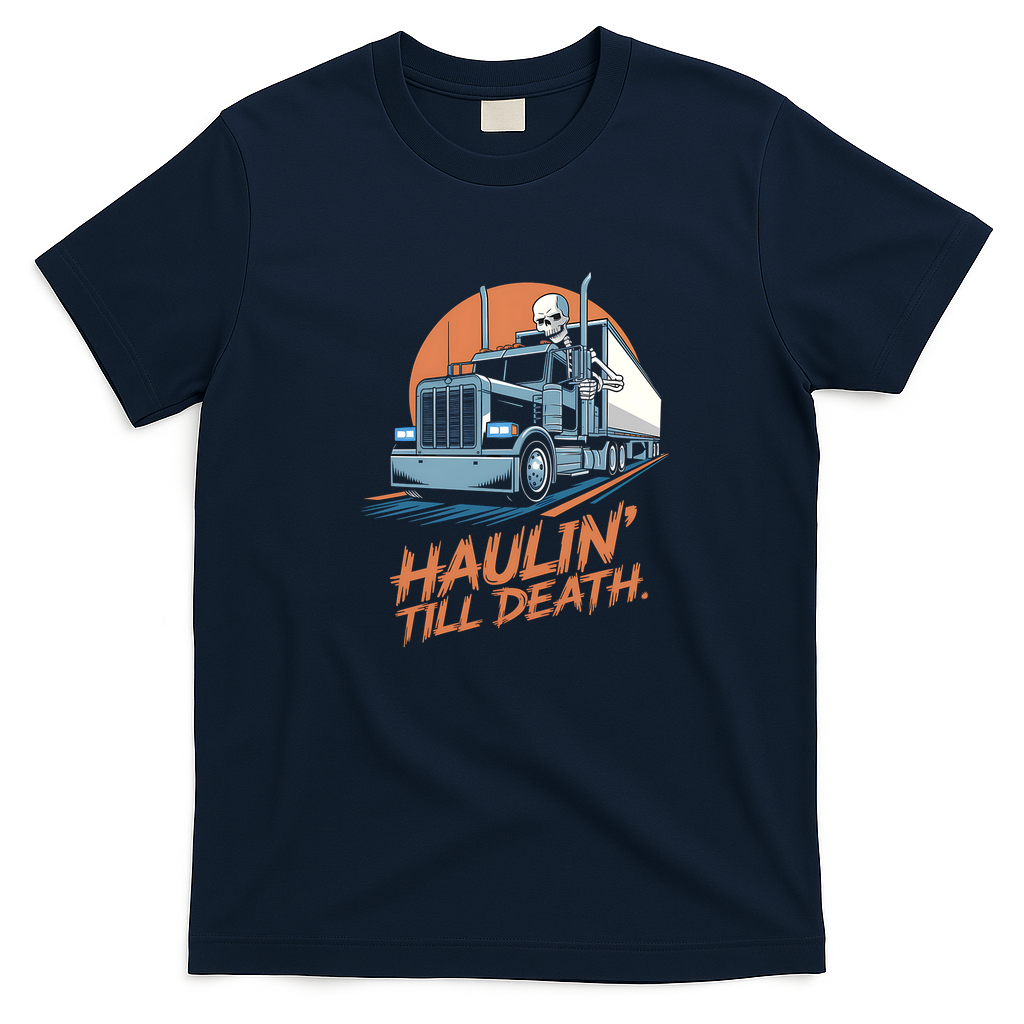 Haulin’ Till Death Skeleton Trucker Tee - Navy Blue
