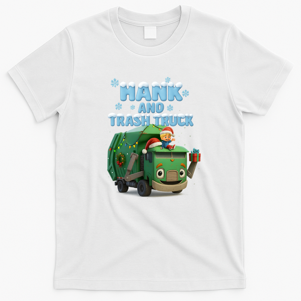 Hank and Trash Truck – Christmas Holiday Cartoon Graphic T-Shirt - White