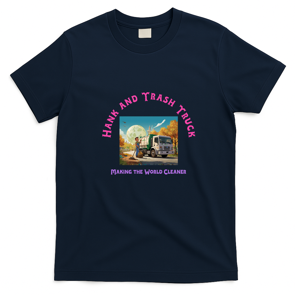Hank and Trash Truck Making the World Cleaner Graphic T-Shirt - Navy Blue