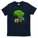 Hank and Trash Truck – Cute Kids & Animal Friends Cartoon Graphic T-Shirt - Navy Blue