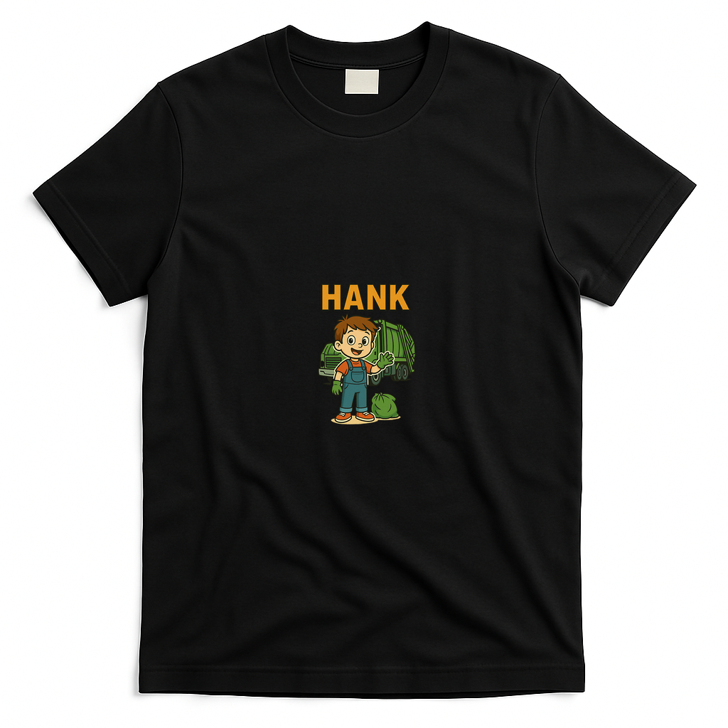 Hank and Trash Truck T-shirt Design - Black