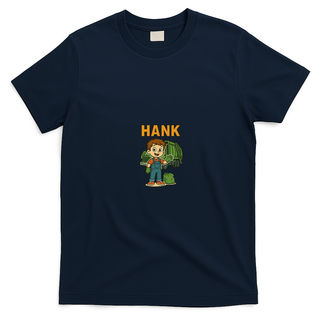 Hank and Trash Truck T-shirt Design - Navy Blue
