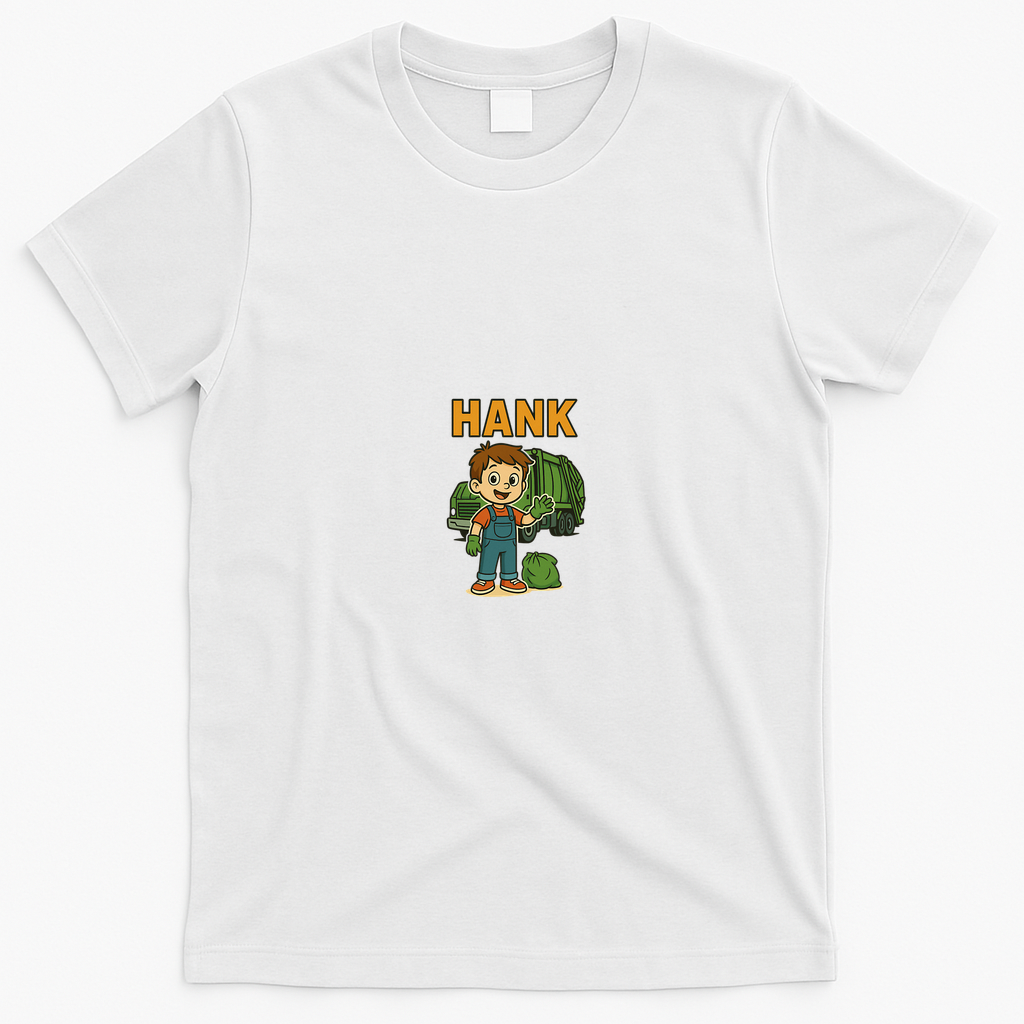 Hank and Trash Truck T-shirt Design - White