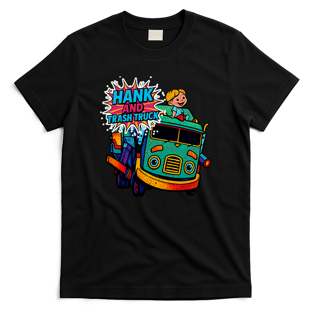 Hank and Trash Truck – Retro Pop Art Cartoon Graphic T-Shirt - Black