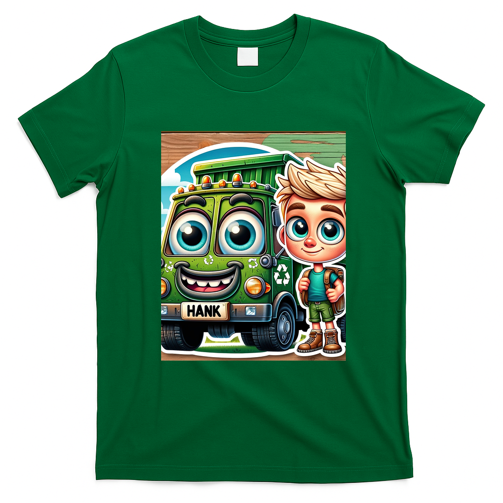 Hank and Trash Truck Cool Graphic T-Shirt - Irish Green
