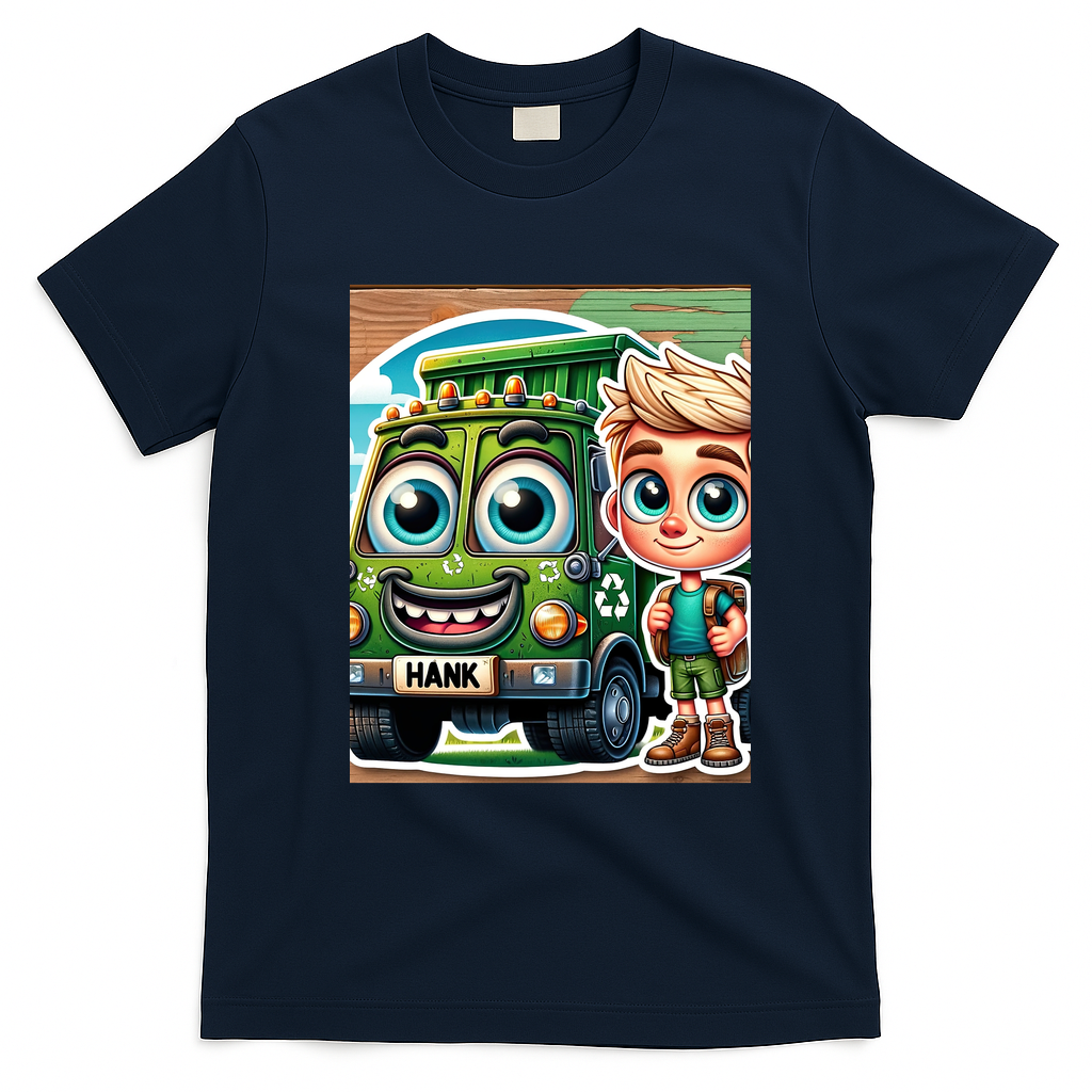 Hank and Trash Truck Cool Graphic T-Shirt - Navy Blue