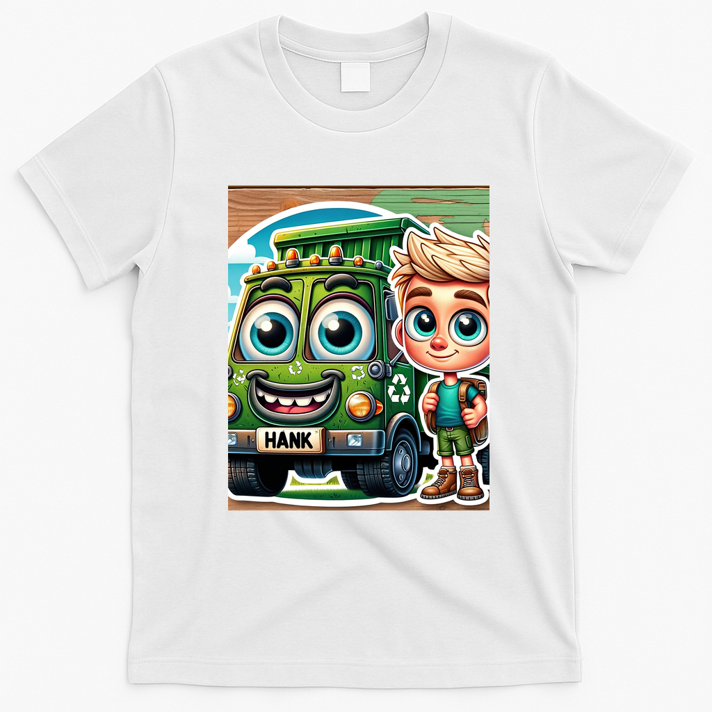 Hank and Trash Truck Cool Graphic T-Shirt - White