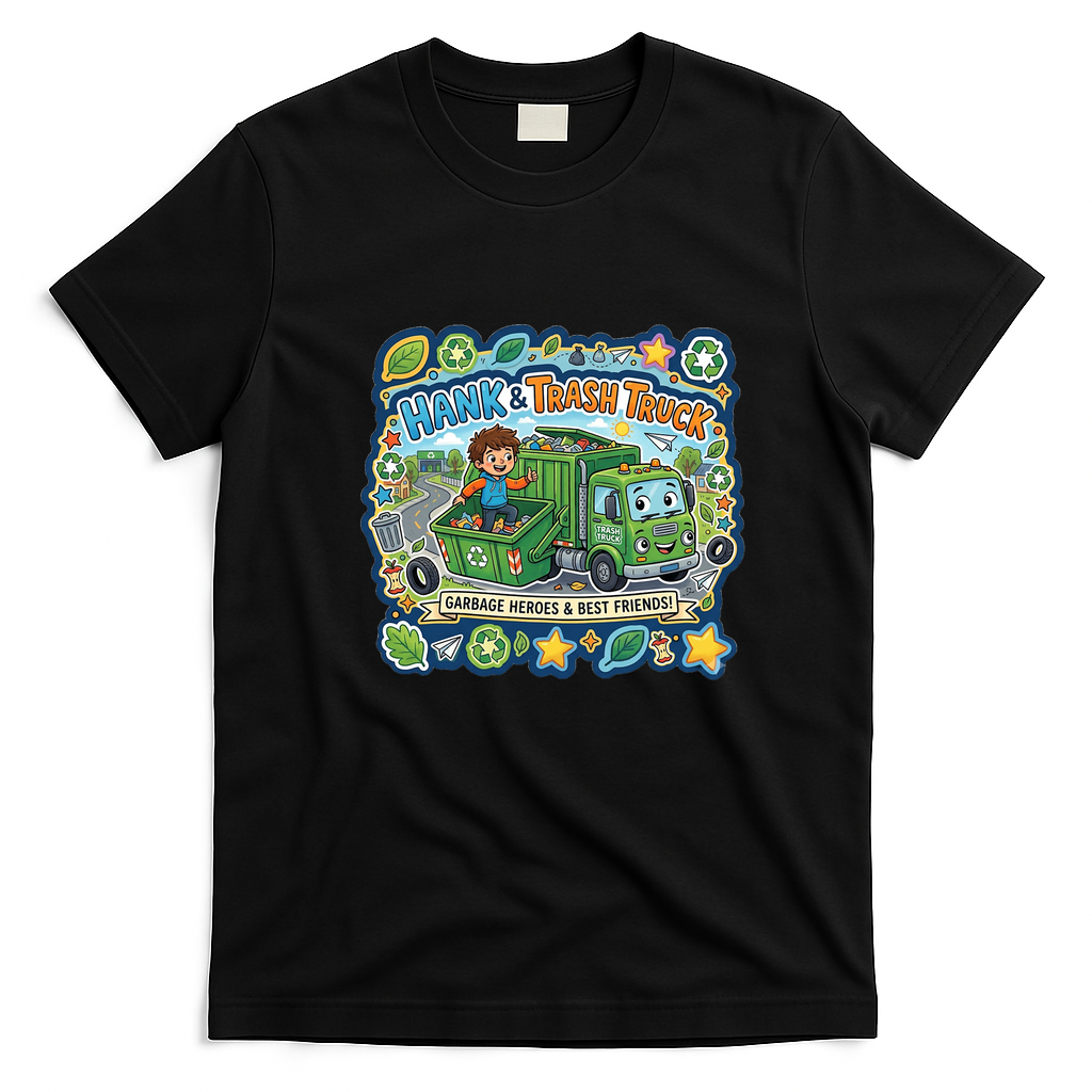 Hank and Trash Truck – Funny Garbage Truck Character Graphic T-Shirt - Black